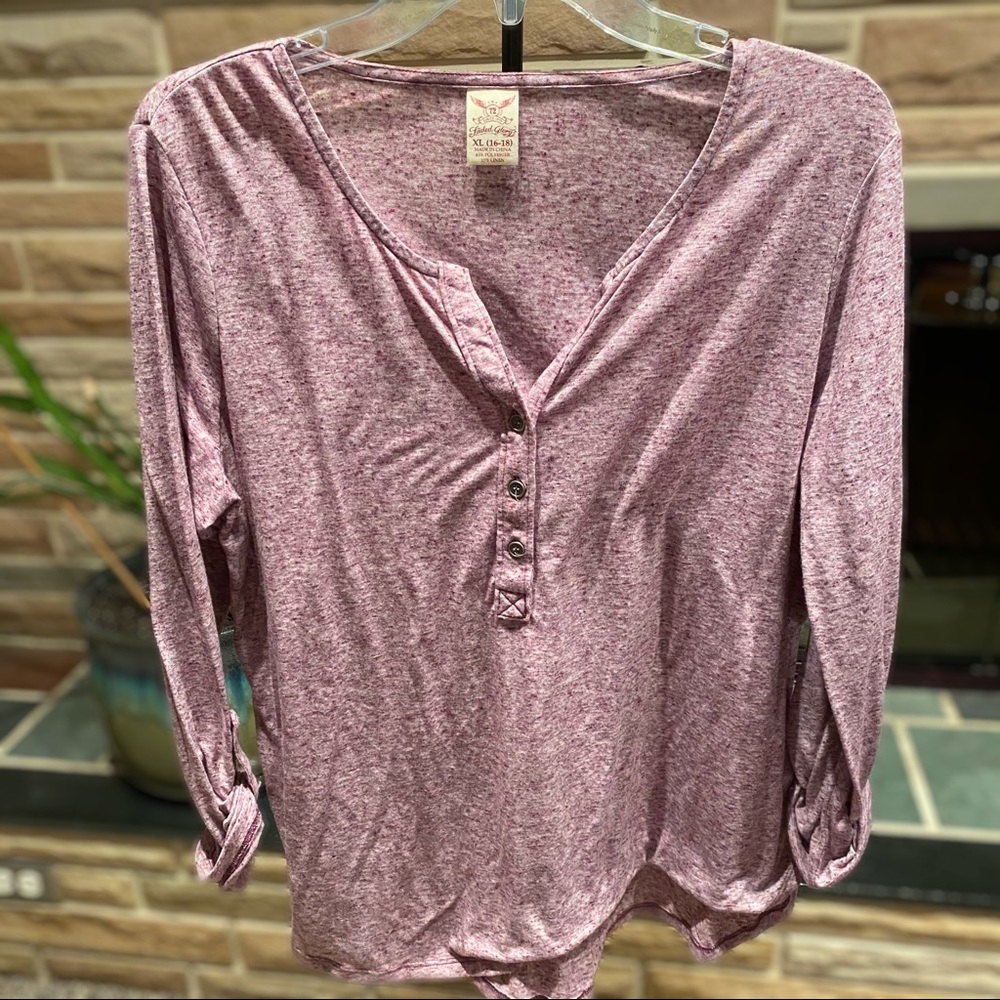 3/4 Length Purple/Maroon Tee w/ Buttons at Neck
